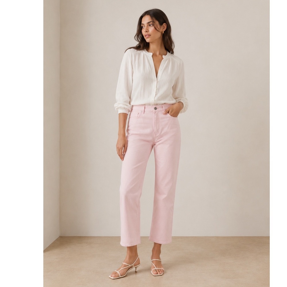 NWT Ted Baker Straight Leg Jean Women 34 Light Pink High Rise Stretch LEMIN